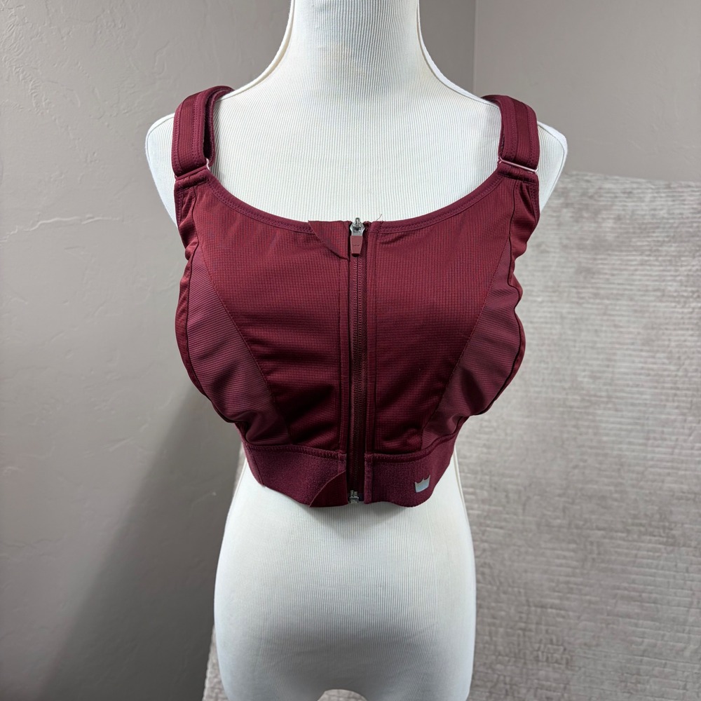 SHEFIT Ultimate Sports Bra Burgundy High Impact Front Zip Adjustable Size 4Luxe